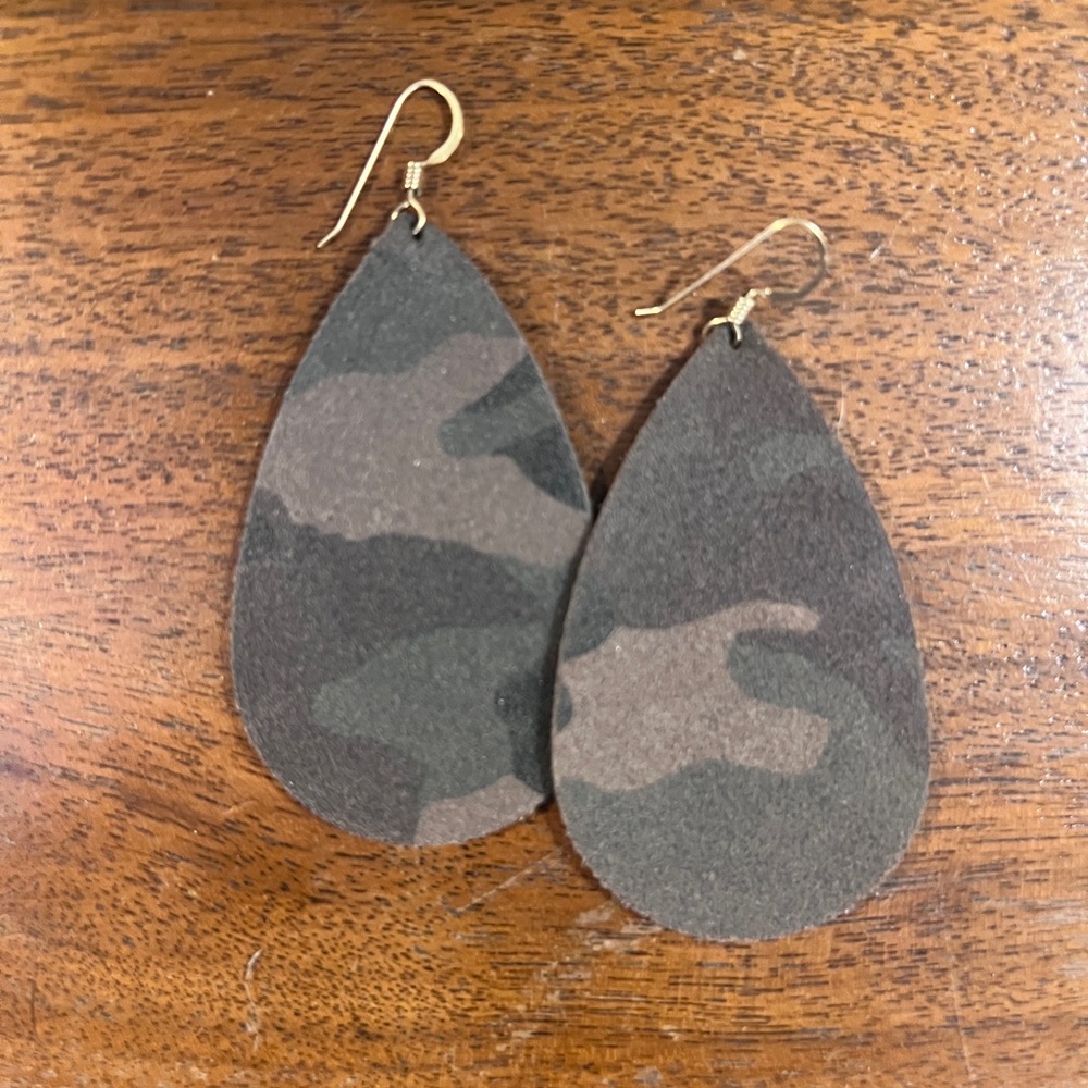 Nickel & Suede | Camouflage Teardrop Earrings